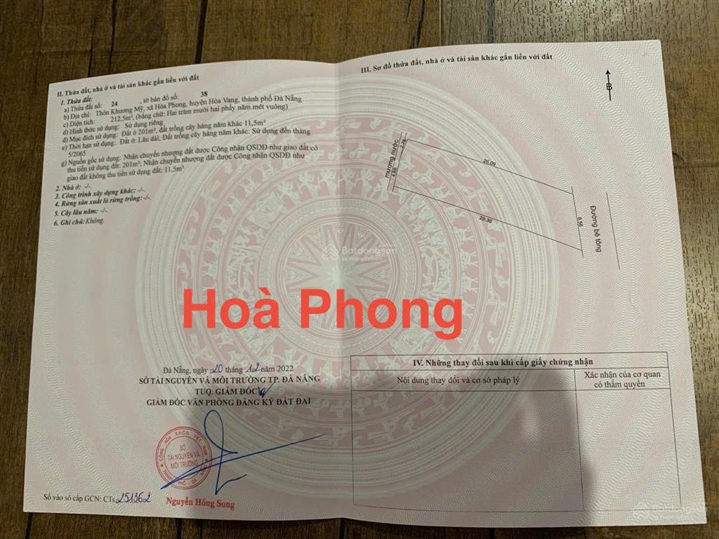 Bán 2 lô đất thổ cư vuông vức ven hồ hòa phong, hòa vang, đất cao ráo xây dựng ngay, chủ thiện chí