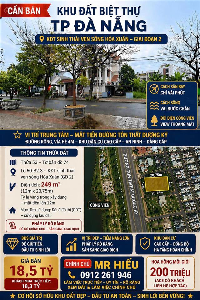 Bán đất biệt thự đẹp  mặt tiền tôn thất dương kỵ  kđt hòa xuân  đà nẵng