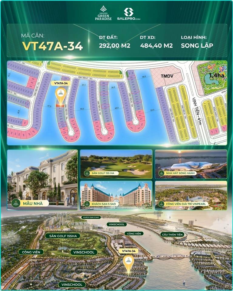 Kính gửi Anh/Chị thông tin căn: 🔹 Mã căn: VT47A-34 Khu Vịnh Tiên Cần Giờ