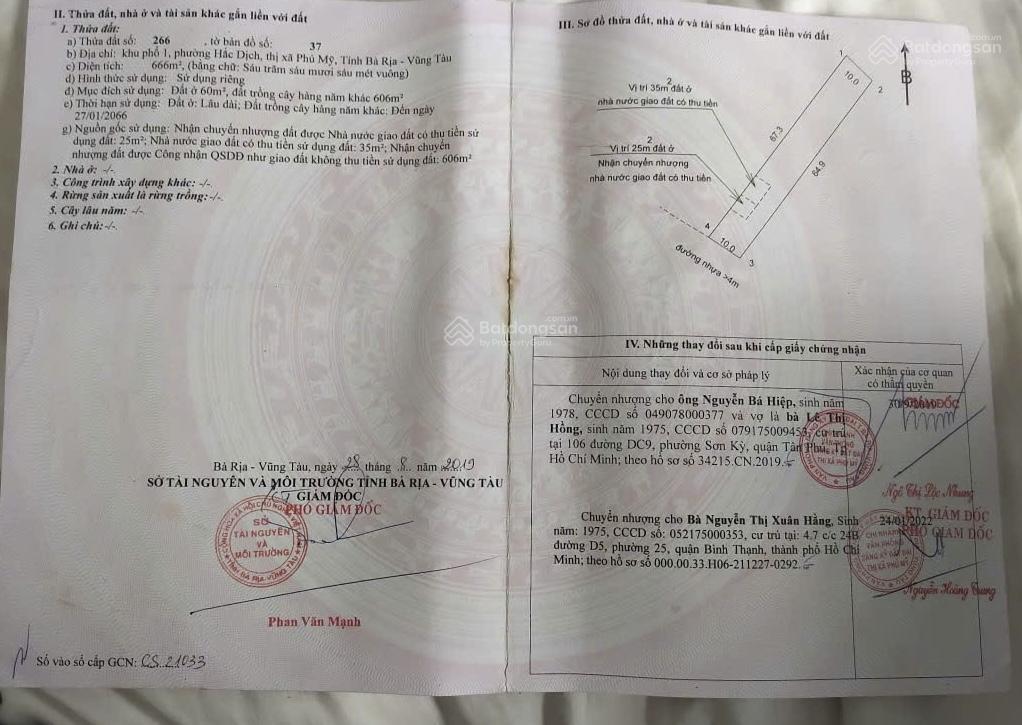 Bán gấp lô đất 666m2 (60m2 thổ cư  606m2 nông nghiệp) chính chủ tại bà rịa  vũng tàu