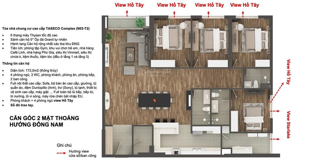 Căn hộ siêu rộng  hiếm bán tại taseco n03t2 ngoại giao đoàn, dt 172m2, 4pn view hồ tây, giá tốt