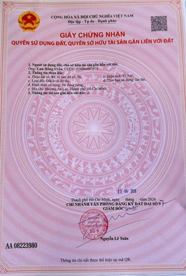 Bán gấp đất 94m2 tại an lạc, bình tân, hồ chí minh, giá 7,8 tỷ