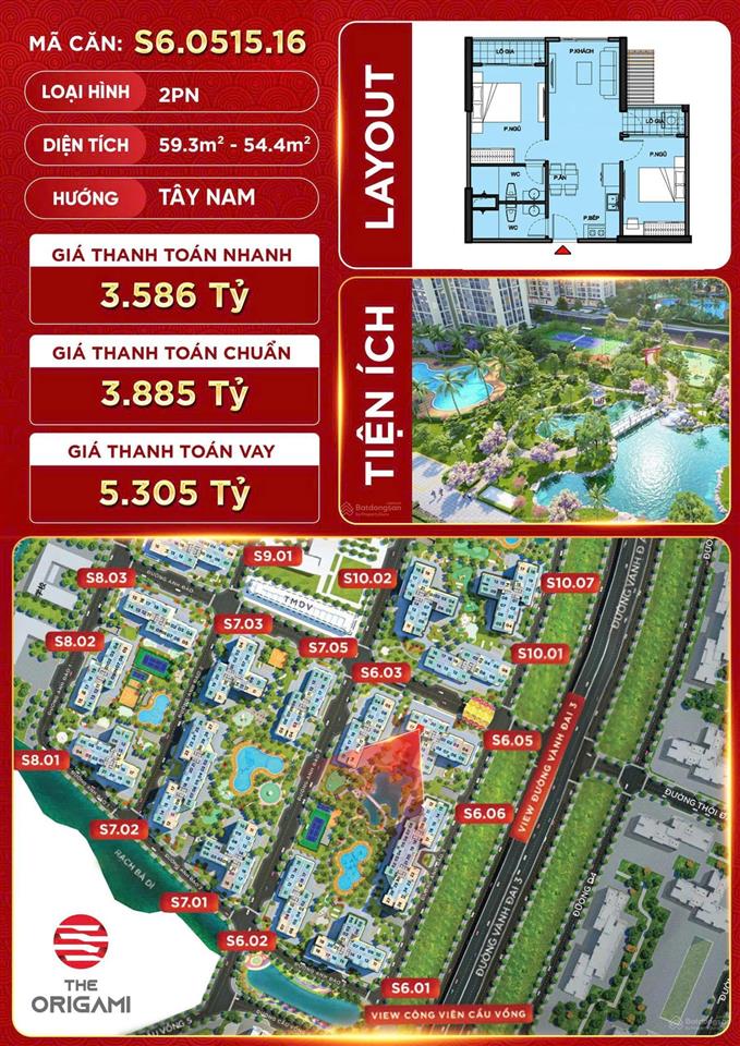 Bán căn hộ origami  view vườn nhật 2pn vinhome grand park. hàng đẹp còn sót lại. chỉ hơn 3 tỷ