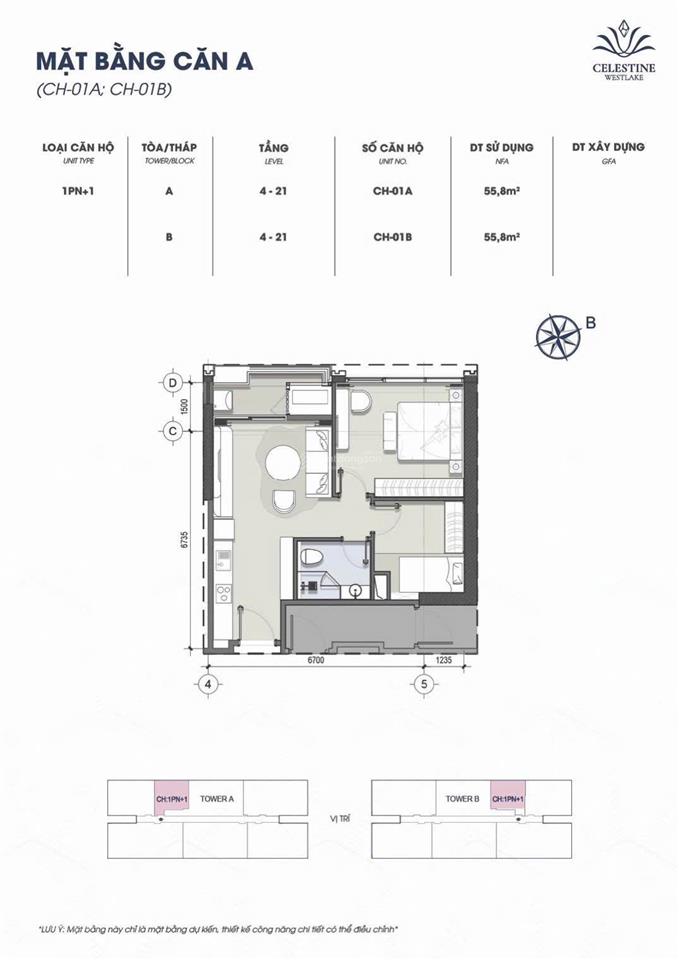 Bán căn 1pn+, dt 55,8m tầng trung view công viên ciputra, bàn giao nội thất cao cấp