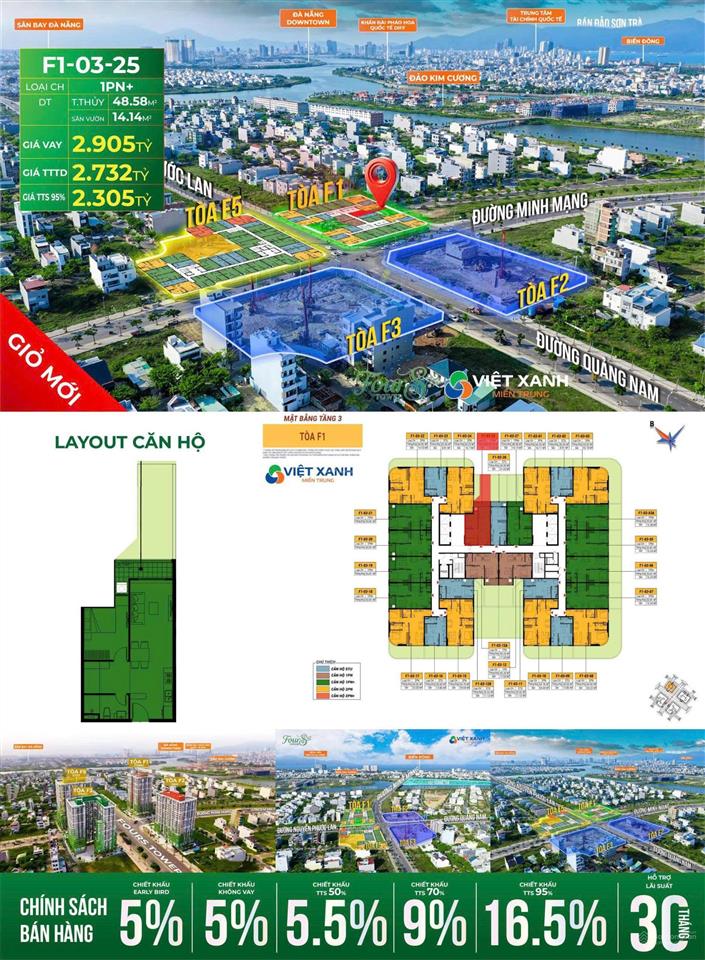 Bán cc fours tower tại hòa quý, 2,3 tỷ vnd, 48m2, 1pn, 1wc, pháp lý đầy đủ