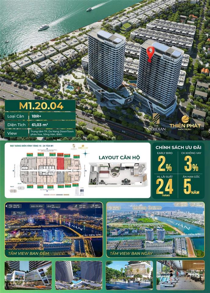Bán căn hộ m12004 the meridian 61m2, view pháo hoa, view sông , view biển , view downtown