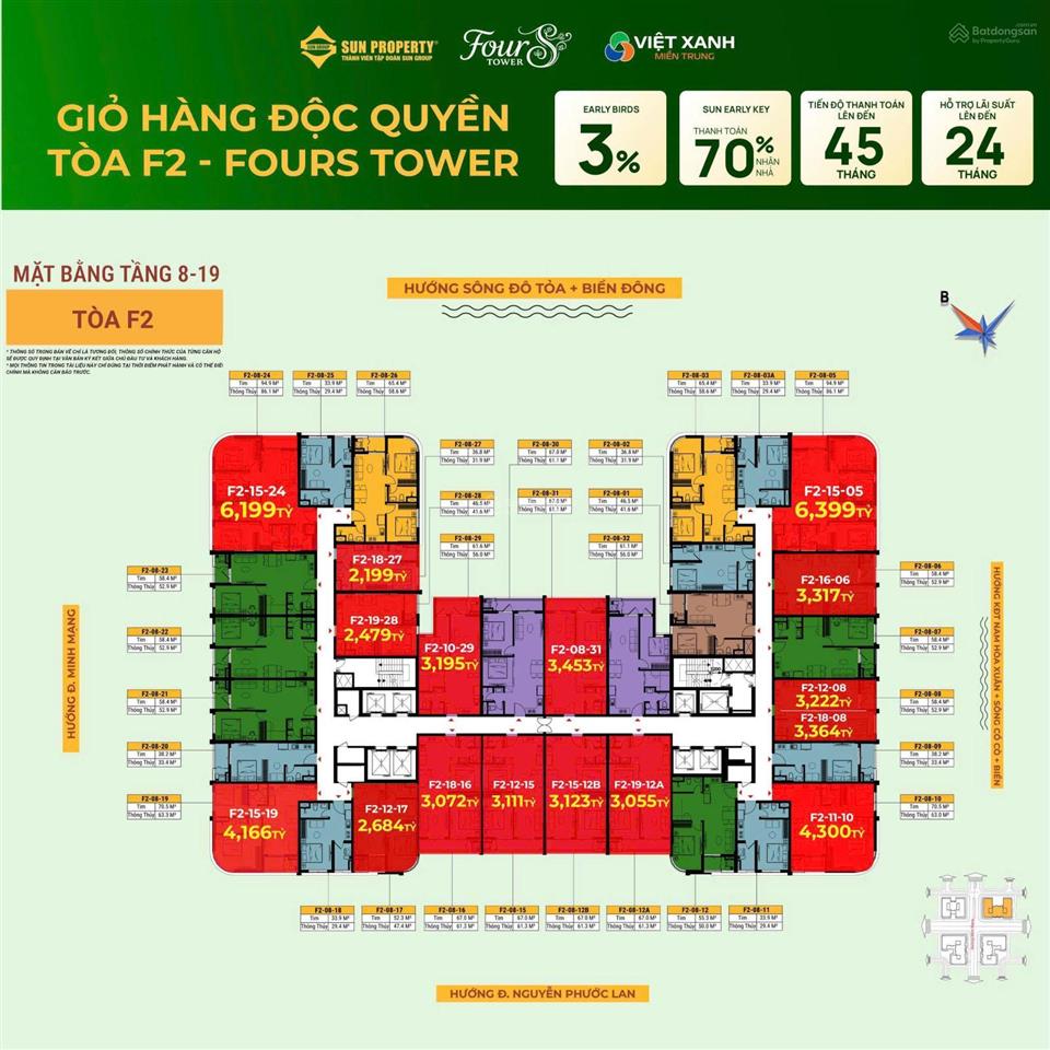 Tung giỏ hàng cđt toà f2 fours tower, 20 căn view sông view biển tầng cao siêu đẹp chỉ 1,8 tỷ