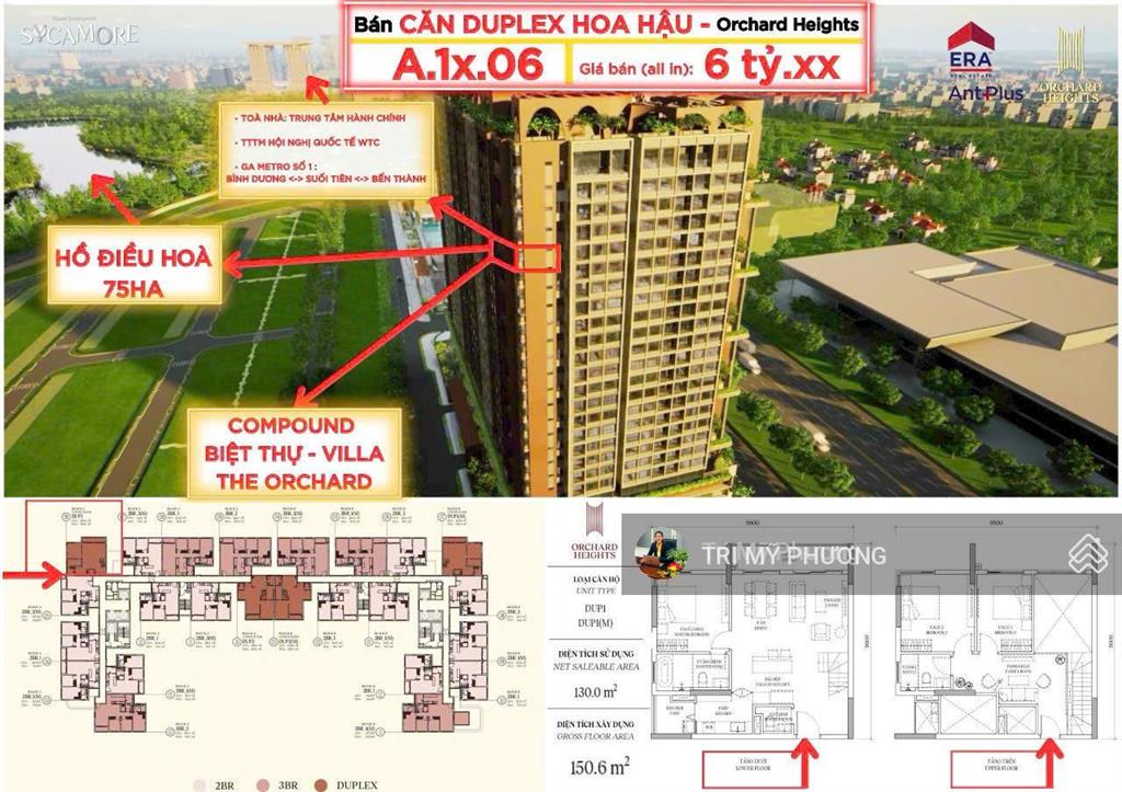 Orchard heights  tt 2 tỷ 4 công chứng ngay căn duplex thông cao 2 tầng, 3pn, rộng 150m2, view hồ