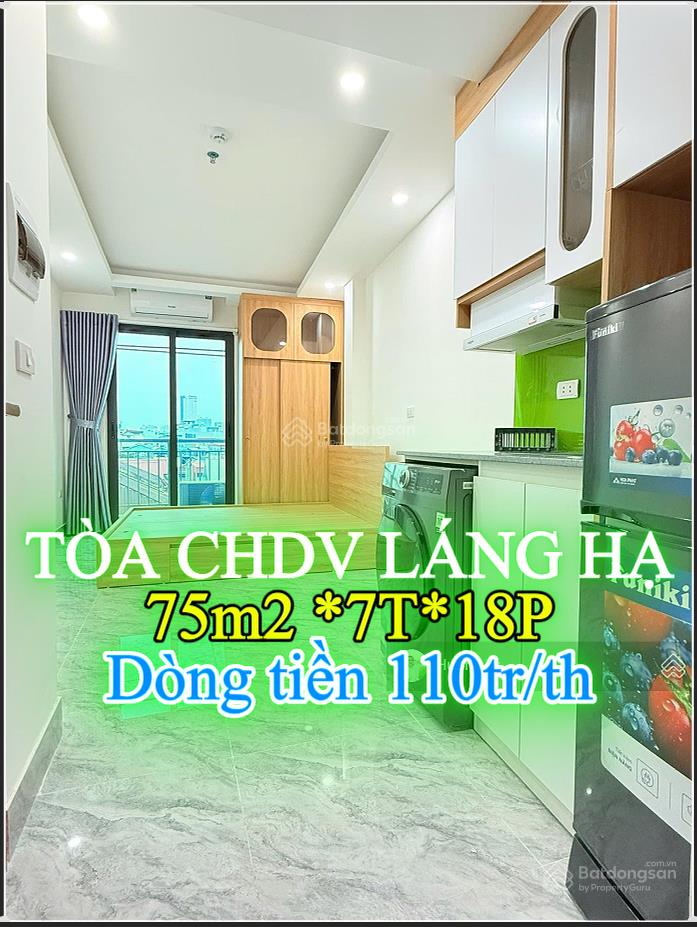 Bán tòa chdv láng hạ, 2 thoáng vĩnh viễn 75m2 mặt tiền 5,8m, xây 7 tầng 18p dòng tiền 110tr/th