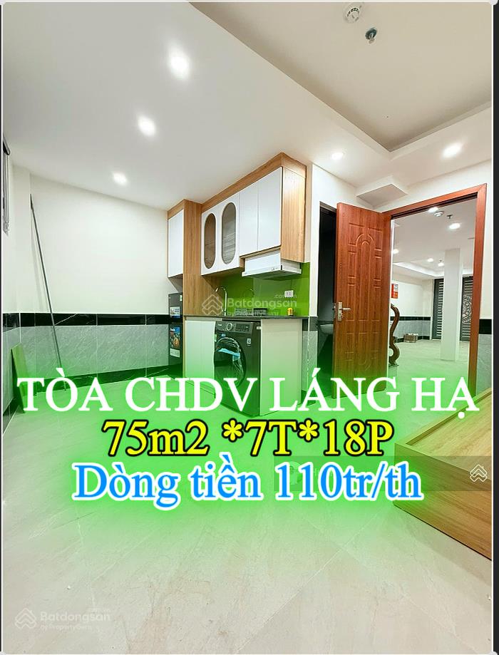 Bán tòa chdv láng hạ, 2 thoáng vĩnh viễn 75m2 mặt tiền 5,8m, xây 7 tầng 18p dòng tiền 110tr/th