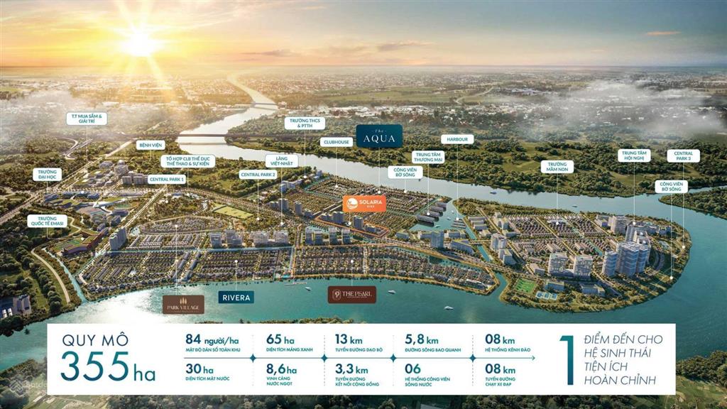 Biệt thự sông cuối cùng 1.301m2  kđt waterpoint 355ha  3 mặt sông vàm cỏ đông