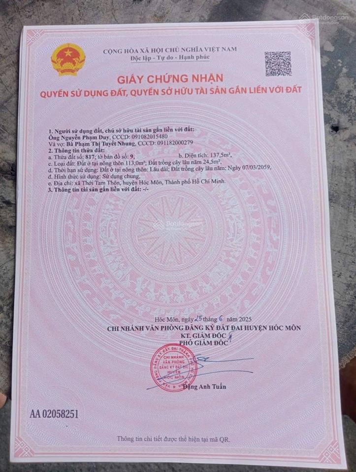 Bán lô đất mặt tiền nguyễn thị nghé, thới tam thôn, hóc môn  6.4x22m  giá 4.3 tỷ