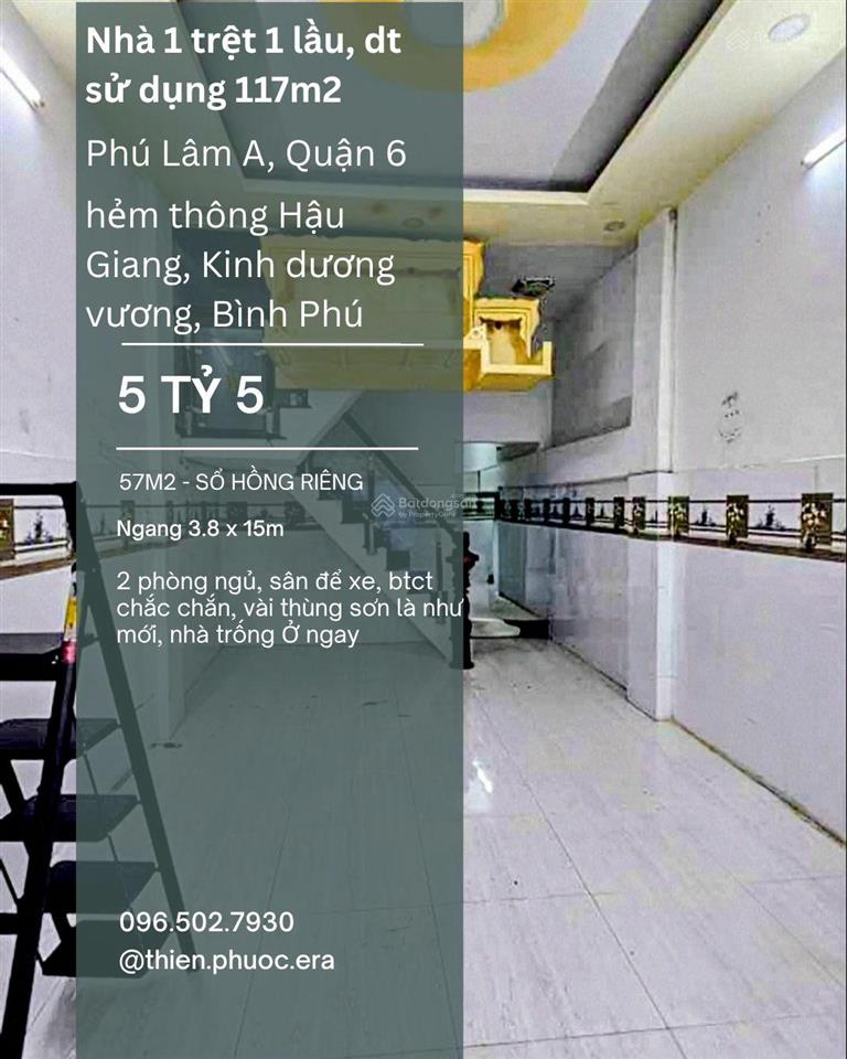 * 5ty5 * quận 6 phú lâm a, nhà 2 tầng, 2pn, 57m2, hẻm thông hậu giang, kinh dương vương giá tốt