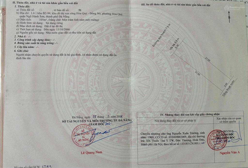 Thầy bình chính chủ bán đất đường 7m5 hói kiểng 31 khu nam hòa xuân, giá 4 tỷ
