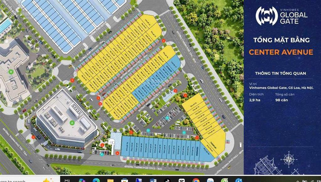 Bán shophouse tại center avenue, vinhomes global gate, 13 tỷ vnd, 96m2, 6 tầng, mặt tiền 6m