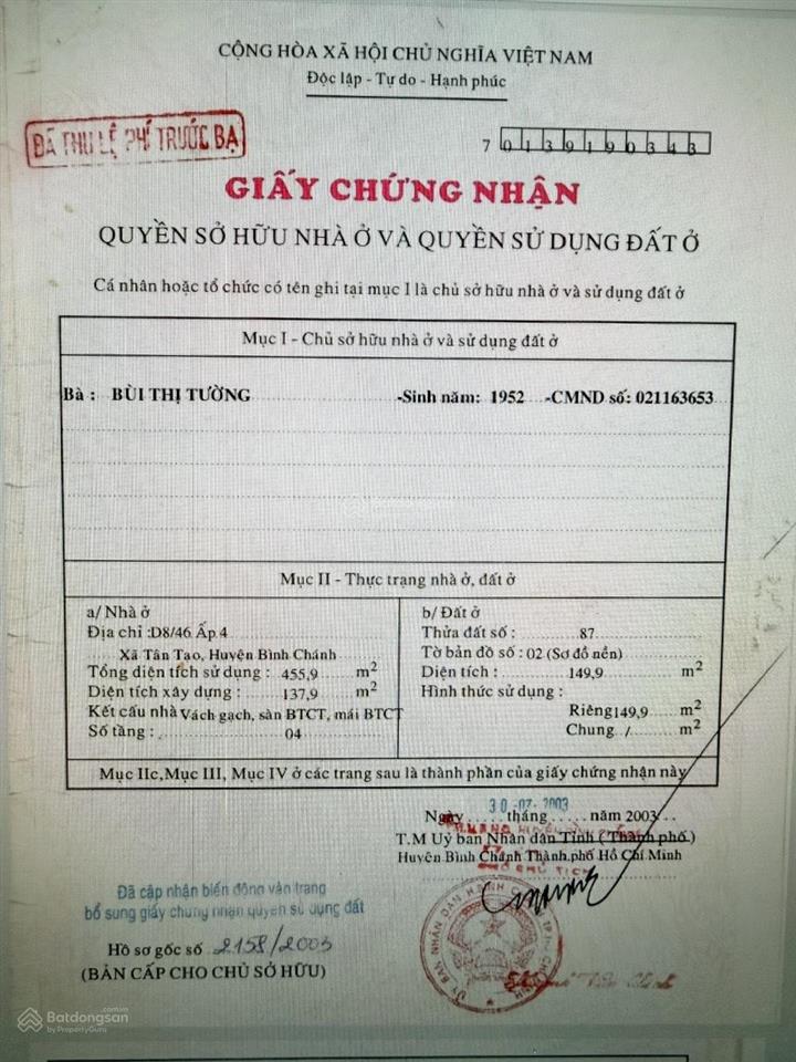 Bán gấp nhà 150m2, trệt + 2 lầu + st, hẻm 1246 tỉnh lộ 10, p.tân tạo, tp.hcm