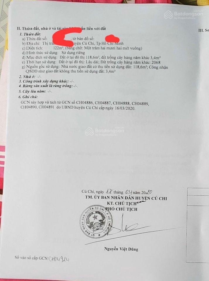 Cần bán gấp lô đất tại võ văn điều , phước thạnh , củ chi chỉ 550 triệu
