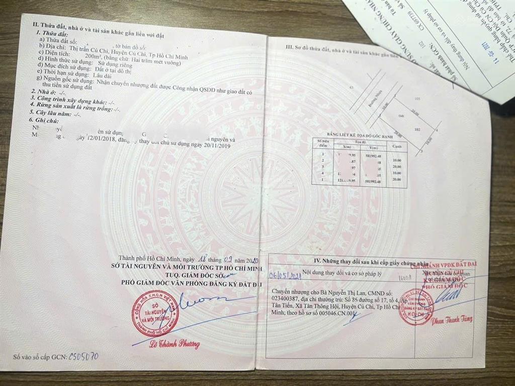 Cần bán gấp lô đất tại huỳnh văn cọ, thị trấn củ chi chỉ 600 triệu, shr