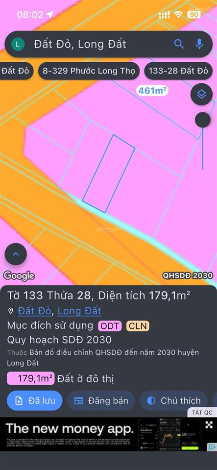 Đất 179m²  ngang 8m  sổ hồng riêng  giá 1,95 tỷ  xã đất đỏ, tphcm