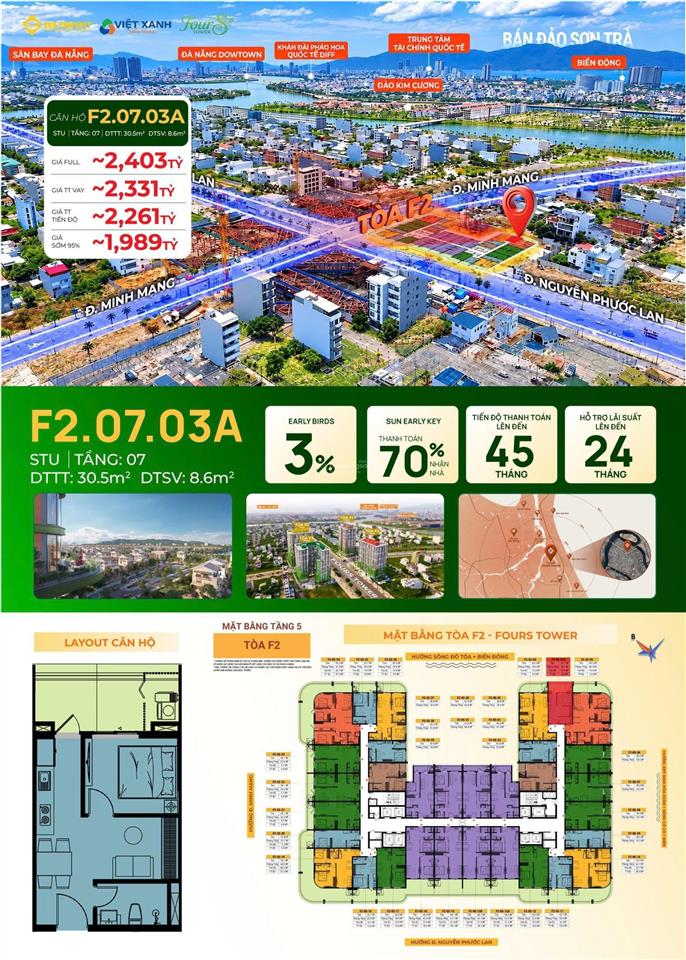 Studio sân vườn fours tower view biển siêu hiếm, tầng 07 giá từ 1,989 tỷ