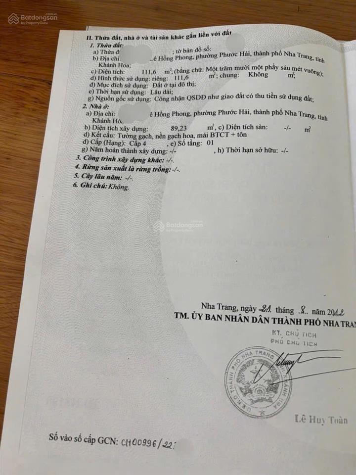 Bán nhà hẻm đường lê hồng phong vùng lỗi của thành phố nha trang giá tốt