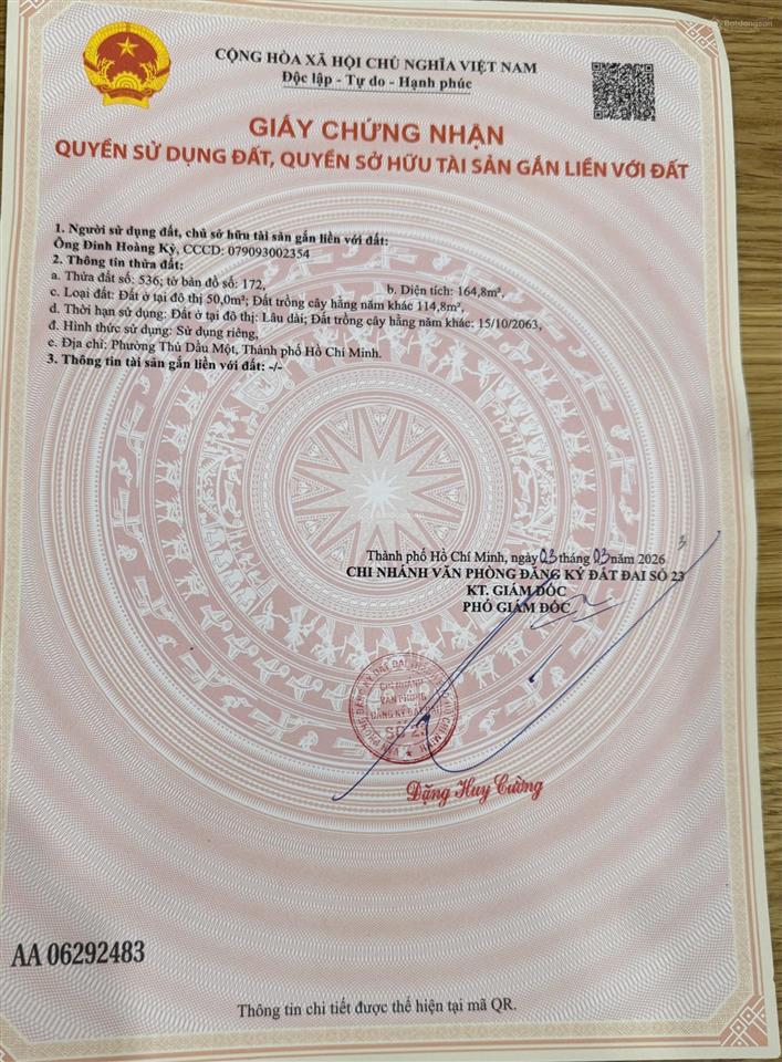 Đất nền vị trí tốt trung tâm thủ dầu một