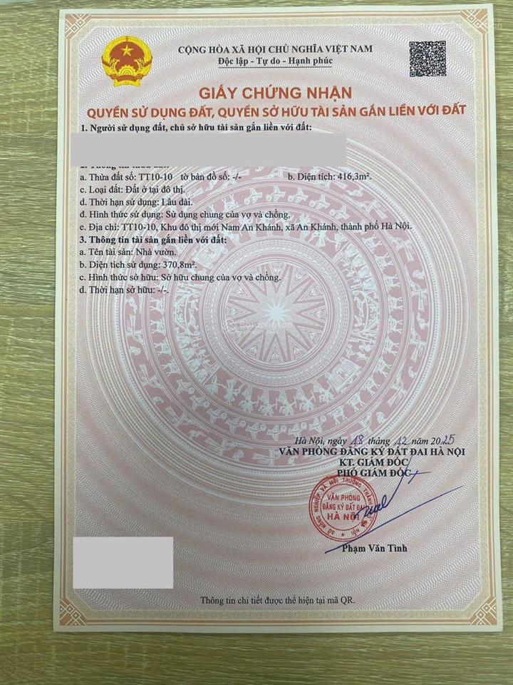 Chính chủ gửi bán biệt thự song lập tại kđt nam an khánh, diện tích 416,3m2 sẵn sổ sang tên