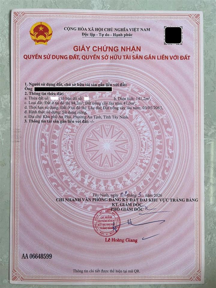 Chỉ 600 triệu có lô đất 150m2 ngay kcn trảng bàng, sổ hồng riêng, dân cư đông.