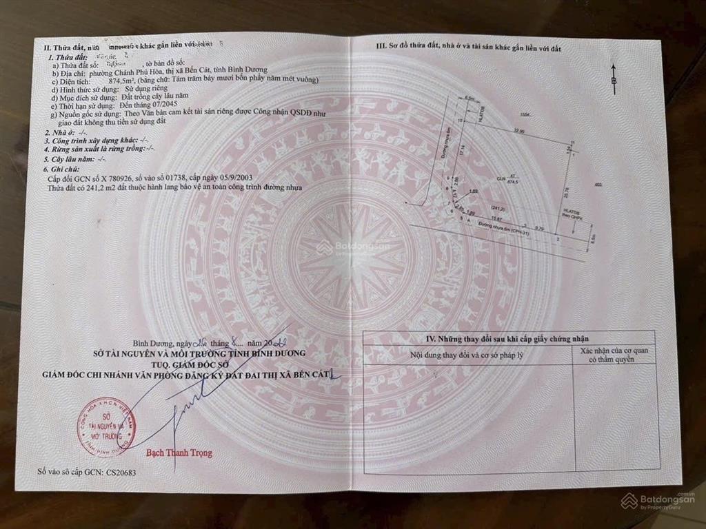 Quỹ đất lớn gần dt741 ngày càng hiếm.
lô 874m2 chánh phú hòa đường đẹp khu dân cư hiện hữu