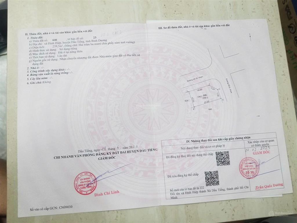 Chính chủ cần bán 2lô đất khu tđc định hiệp,dầu tiếng bình dương.