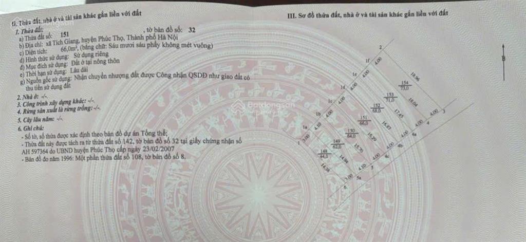 Bán đất thổ cư 66 m2 tại xã phúc thọhà nội