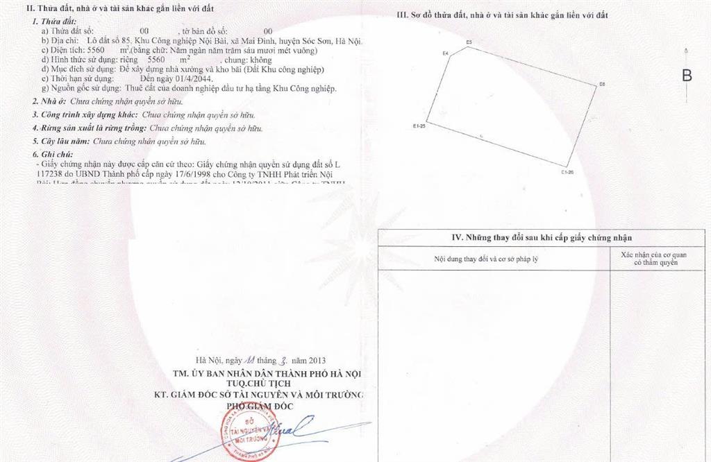 Bán xưởng sx trong kcn nội bài, chủ đầu tư nhật bản