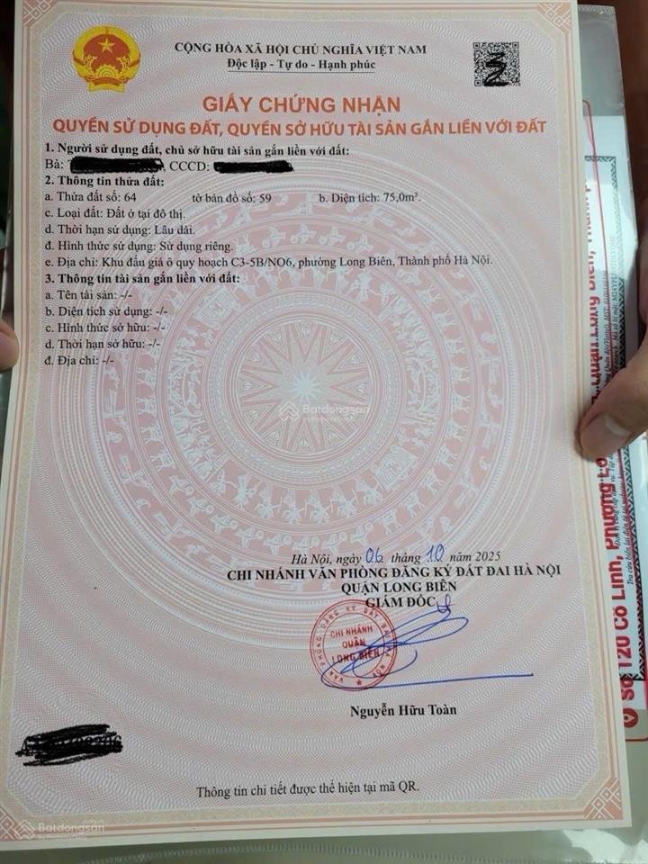 Chính chủ bán đất phân lô thạch bàn, long biên 17,5 tỷ, 75m2, sdcc