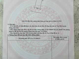 Chính chủ gia đình cần bán gấp lô đất thố bảo  vân nôi  đông anh oto đỗ cửa đường thông thoáng