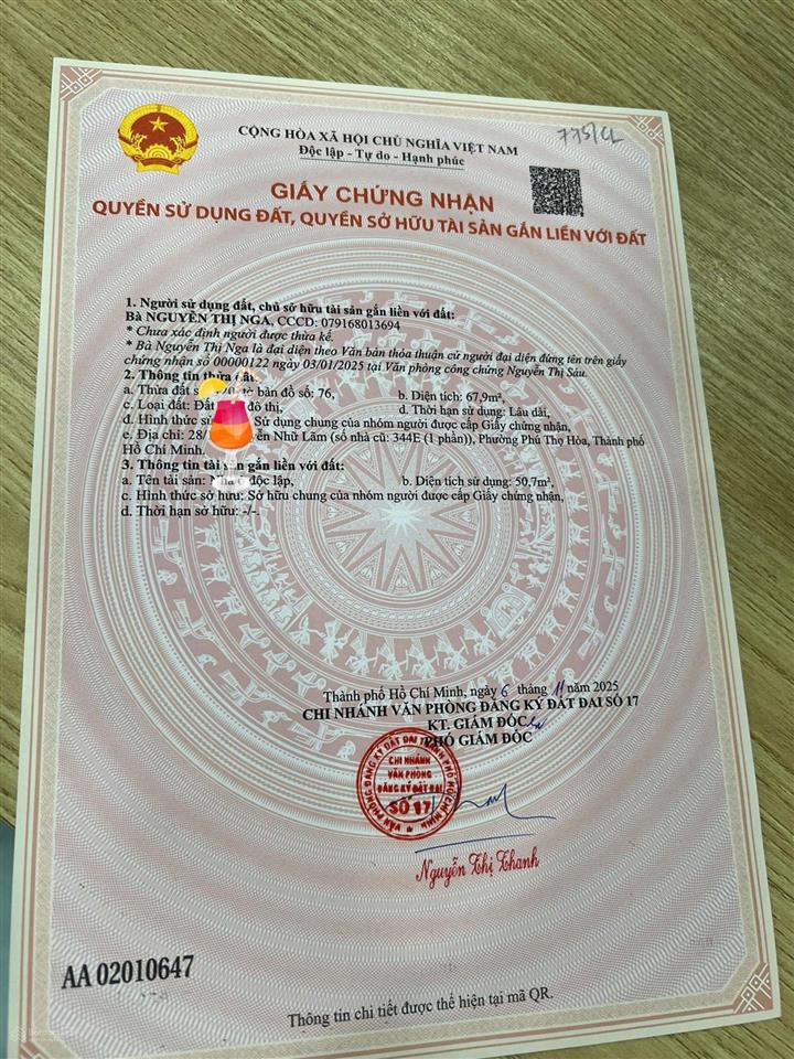 Cần ban nhà 69m2(4,3 x 16). nỡ hậu
gần mặt tiền. đường thông rộng 7m