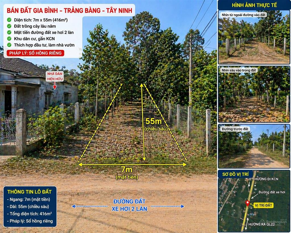 Bán đất trảng bàng (gần kcn, tiềm năng tăng giá cao)