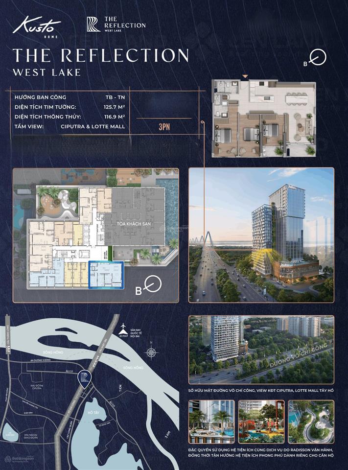 Căn 3pn, 138tr/m2, the reflection westlake, giá lỗ hổng nhất tây hồ, view ciputra, lotte mall