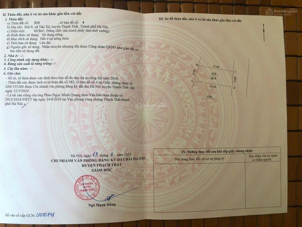 Bán 60,8m tân xã thạch thất,( xã hạ bằng mới) giáp khu cnc hòa lạc, fptđh quốc gia trục chính