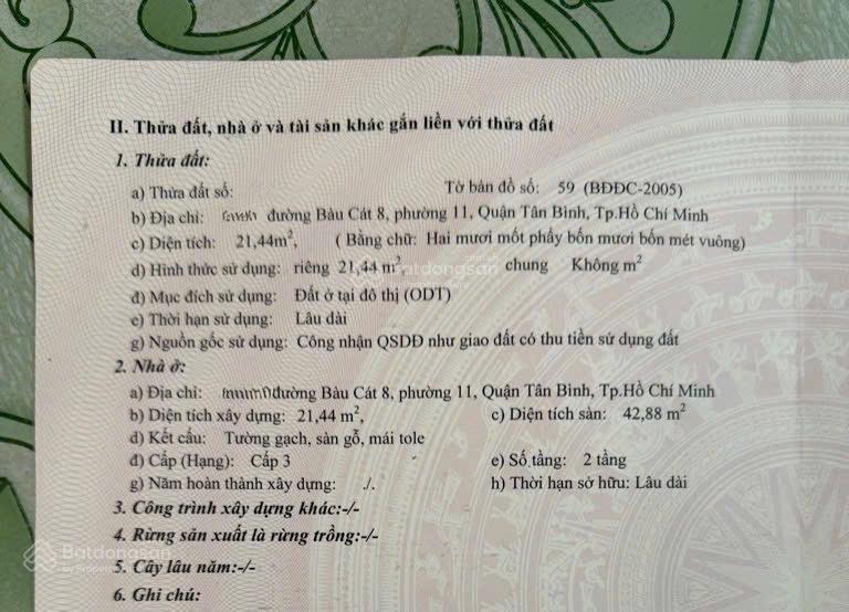Cực hiếm đồng đen ngay bàu cát, tân bình nhà 2 tầng 21.44m2 chủ báo chỉ 2,3 tỷ