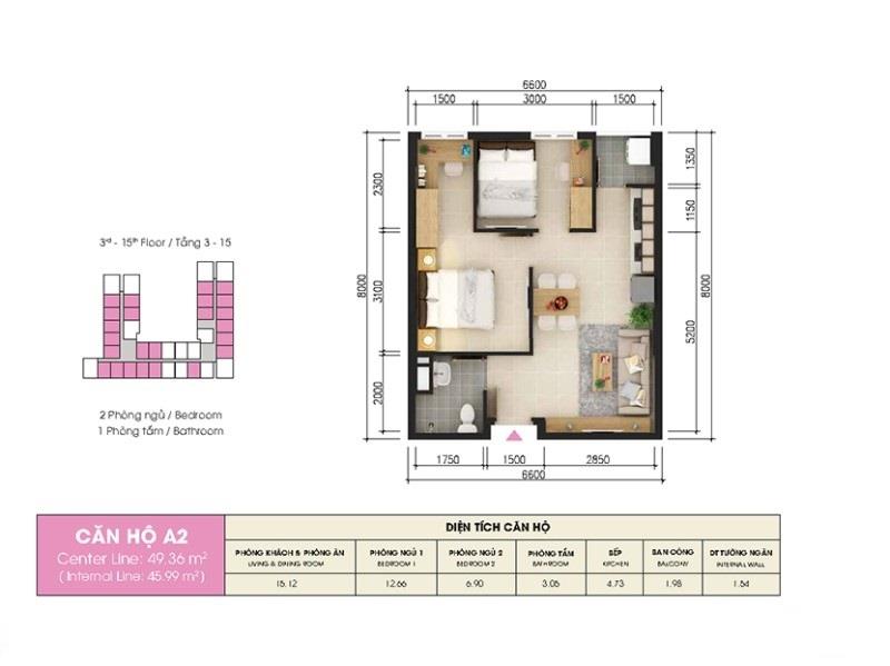 Bán căn 2pn 1wc giá tốt chỉ 2.880 tỷ, có sổ hồng, sky9  liên phường