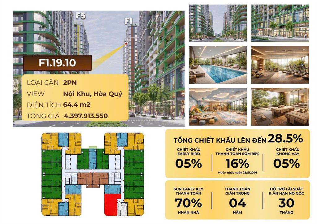 Căn hộ sun group 2pn fours tower  ngã tư ming mạng giao nguyễn phước lan  tts chỉ còn 3,3 tỷ