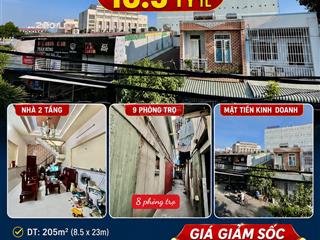 Giảm 4.5 tỷ mặt tiền kd 205m  2 tầng + 9 phòng trọ ngang ~ 9m ngay tc nghề quận 12  10.5