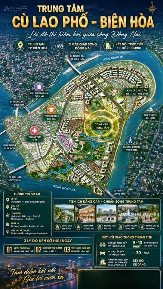 Đất cù lao phố trấn biên  cách aeon mall 500m, thổ cư đất sạch