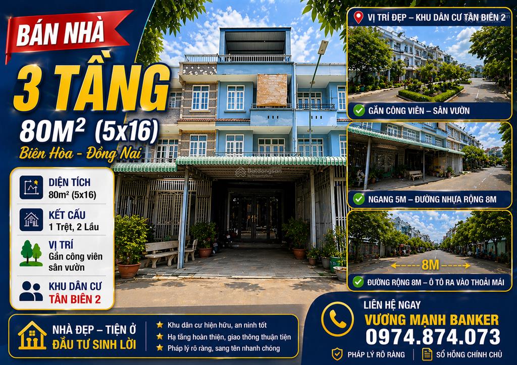 Bán nhà 3t x 80m, ngang 5m, biên hòa, đồng nai