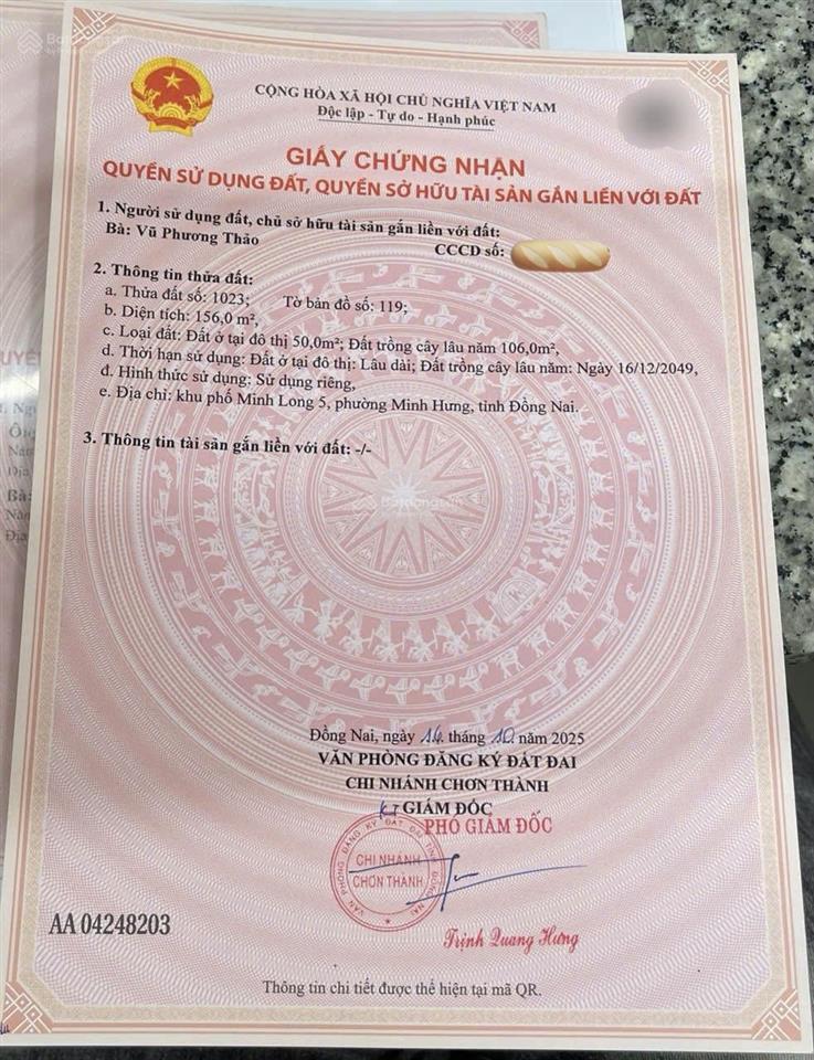 Bán đất xã minh long, chơn thành, đồng nai