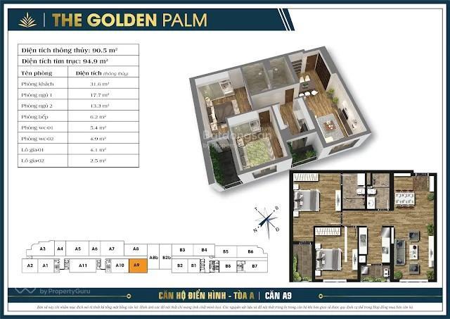 Chính chủ cần bán nhanh căn hộ the golden palm  21 lê văn lương, 90,6m2 thông thủy