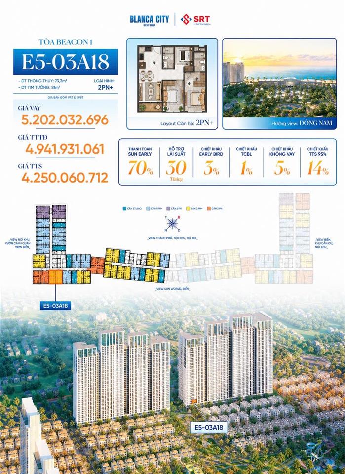 View sun world, trực diện biển, ngắm pháo hoa trọn view, tầng thấp dễ đi, mát mẻ