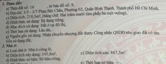 44,5 tỷ  3/57 phan bội châu p. 2  13x17m / 218,3m²  hầm 6 tầng / 43 chdv  hđt 200tr/tháng