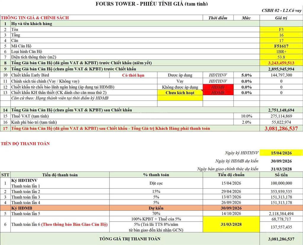 Nhượng lại 1 căn 1pn + cho kh tầng 16 view nguyễn phước lan giá gốc cdt không phụ phí