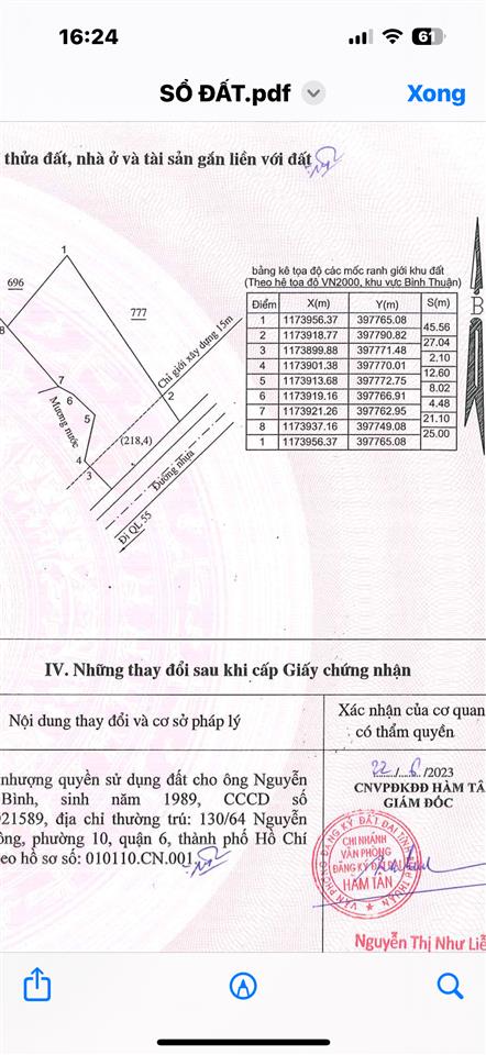 Cần bán nền đất full thổ cư (973 ont + 281 lg đường mở rộng)
